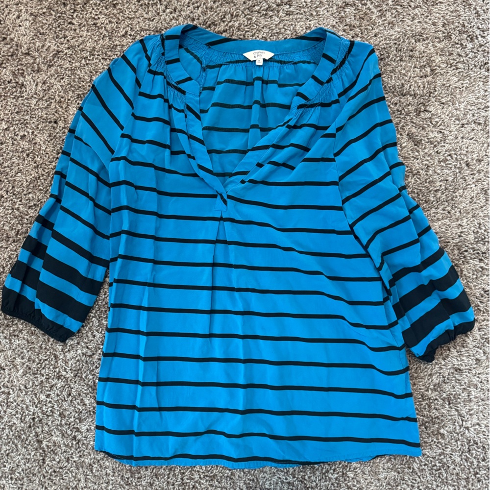 Crown & Ivy Blue and Black Striped Blouse